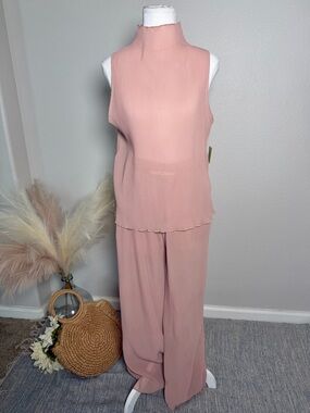 NWT Better Be - Women’s Ribbed Wide-Leg Pants & Sleeveless Top Set - Dusty Rose